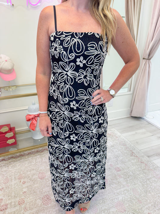 Night Blooms Crochet Embroidered Maxi