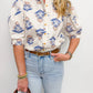Vintage Floral Ruffle Neck Button Blouse