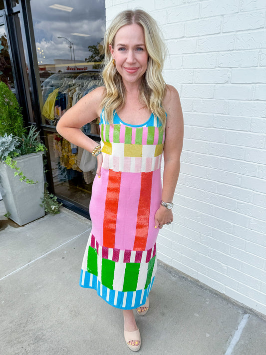 Colorblock Stripe Knit Midi Dress