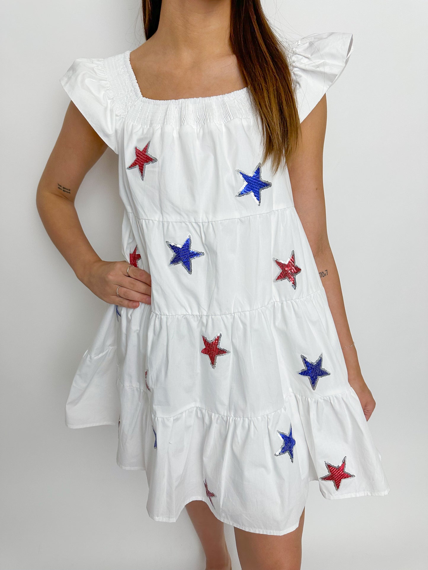 Star Sequin Embroidered Mini Dress