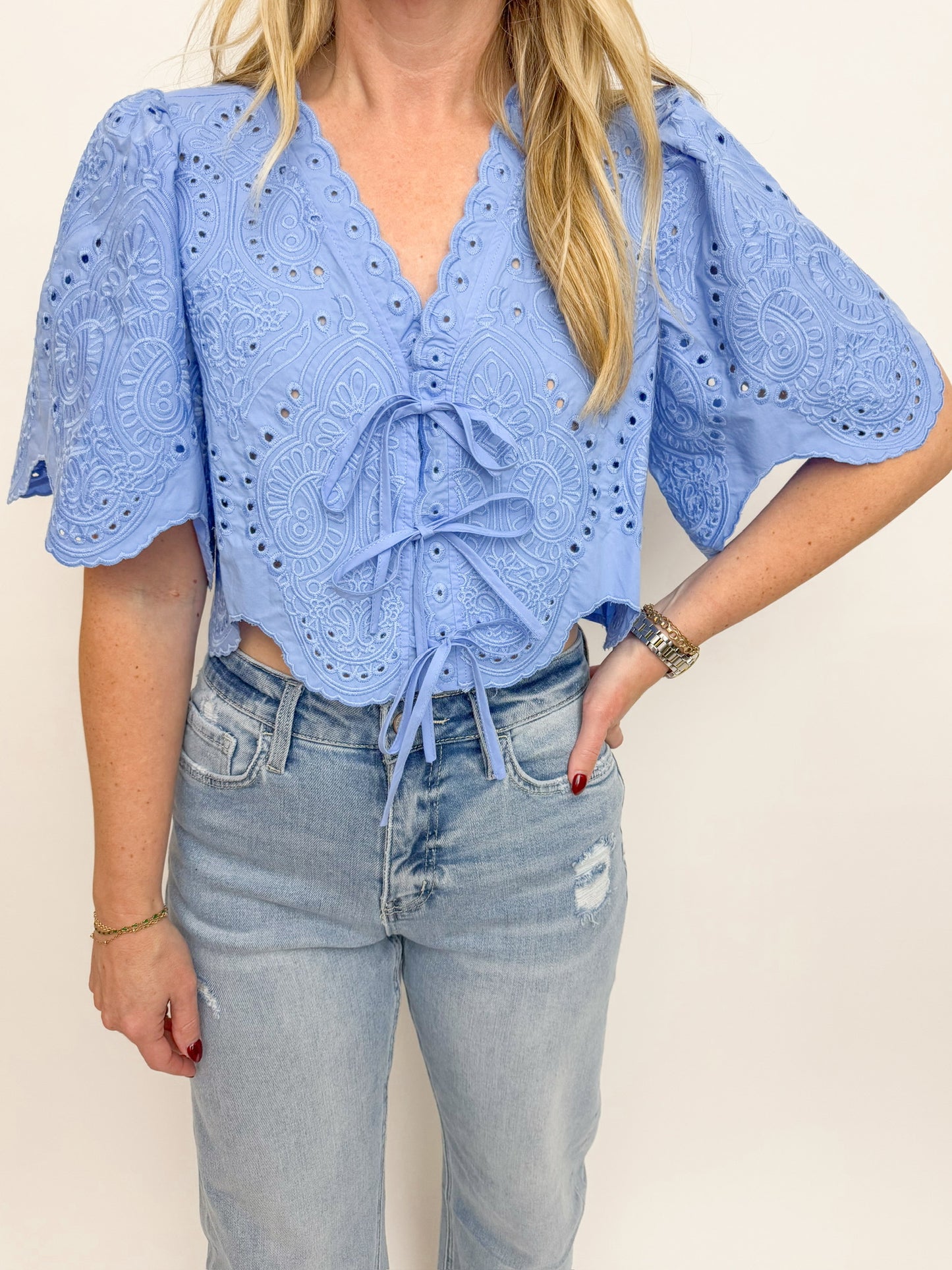 Margot Eyelet Cropped Blouse