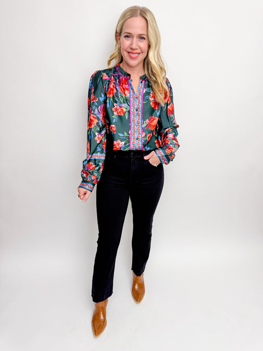 Floral Borders Button Up Blouse