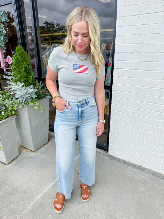 Flag Embroidered Micro Rib Baby Tee