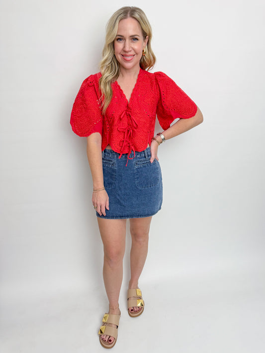 Margot Eyelet Cropped Blouse