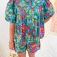 Tropical Floral Pleated Button Front Blouse