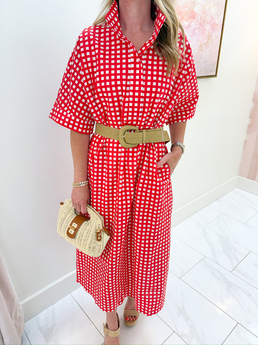 Townes Gingham Belted Midi Dress