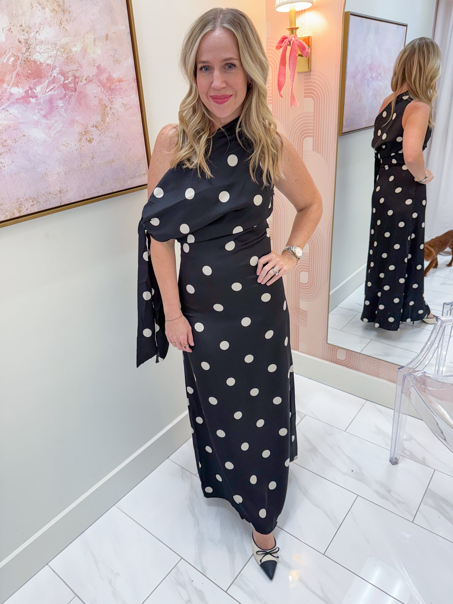 Remie Satin Polka Dot Maxi Dress