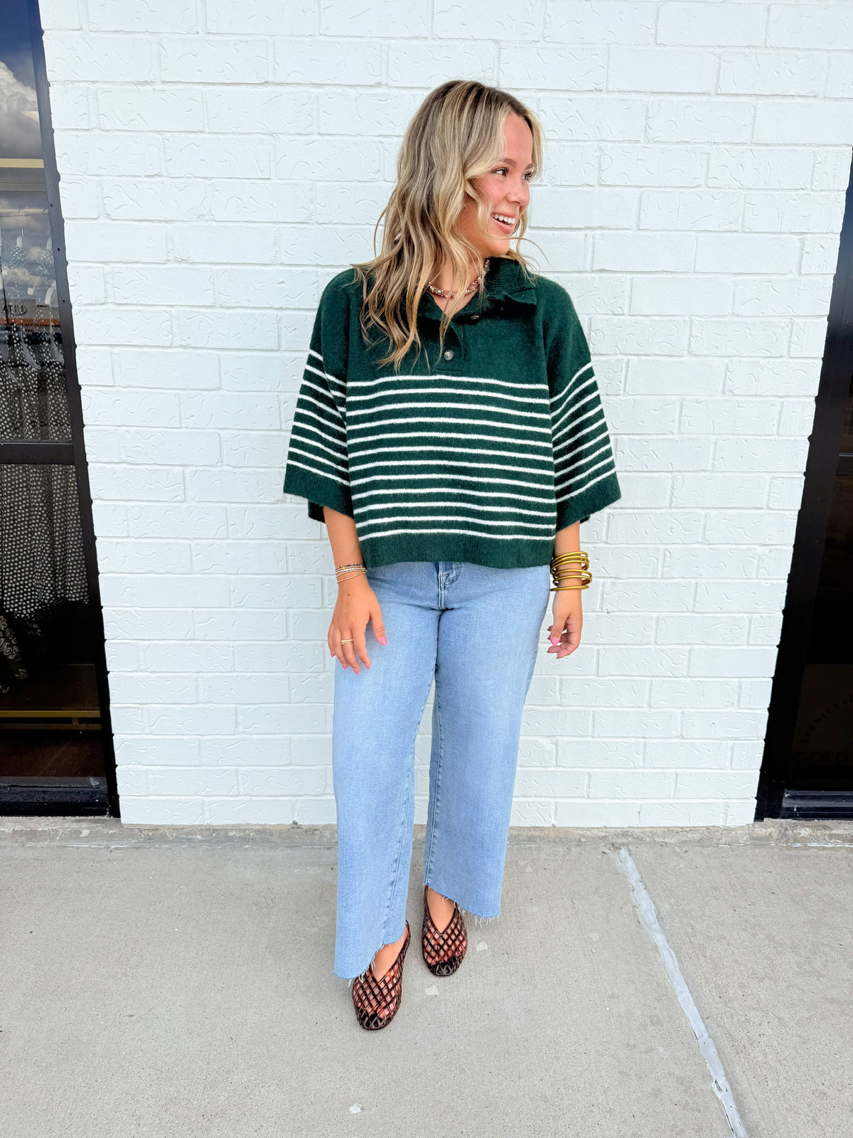 Evergreen Stripe Henley Sweater