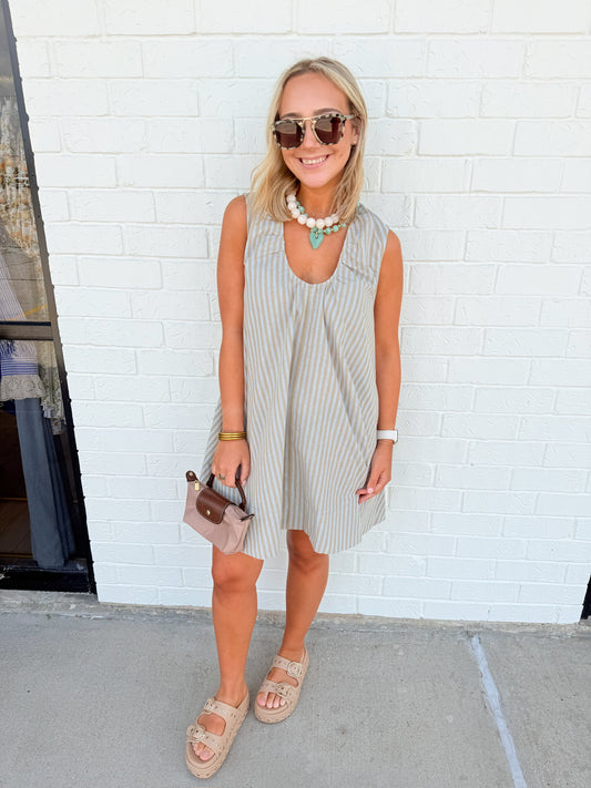 Linen Stripe Scoop Dress