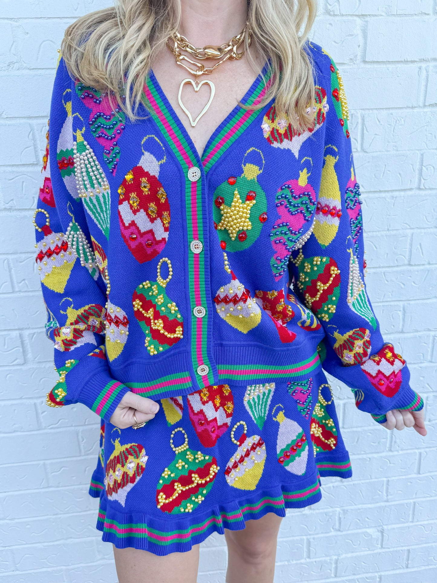 Multi Jeweled Ornament Button Up Cardigan