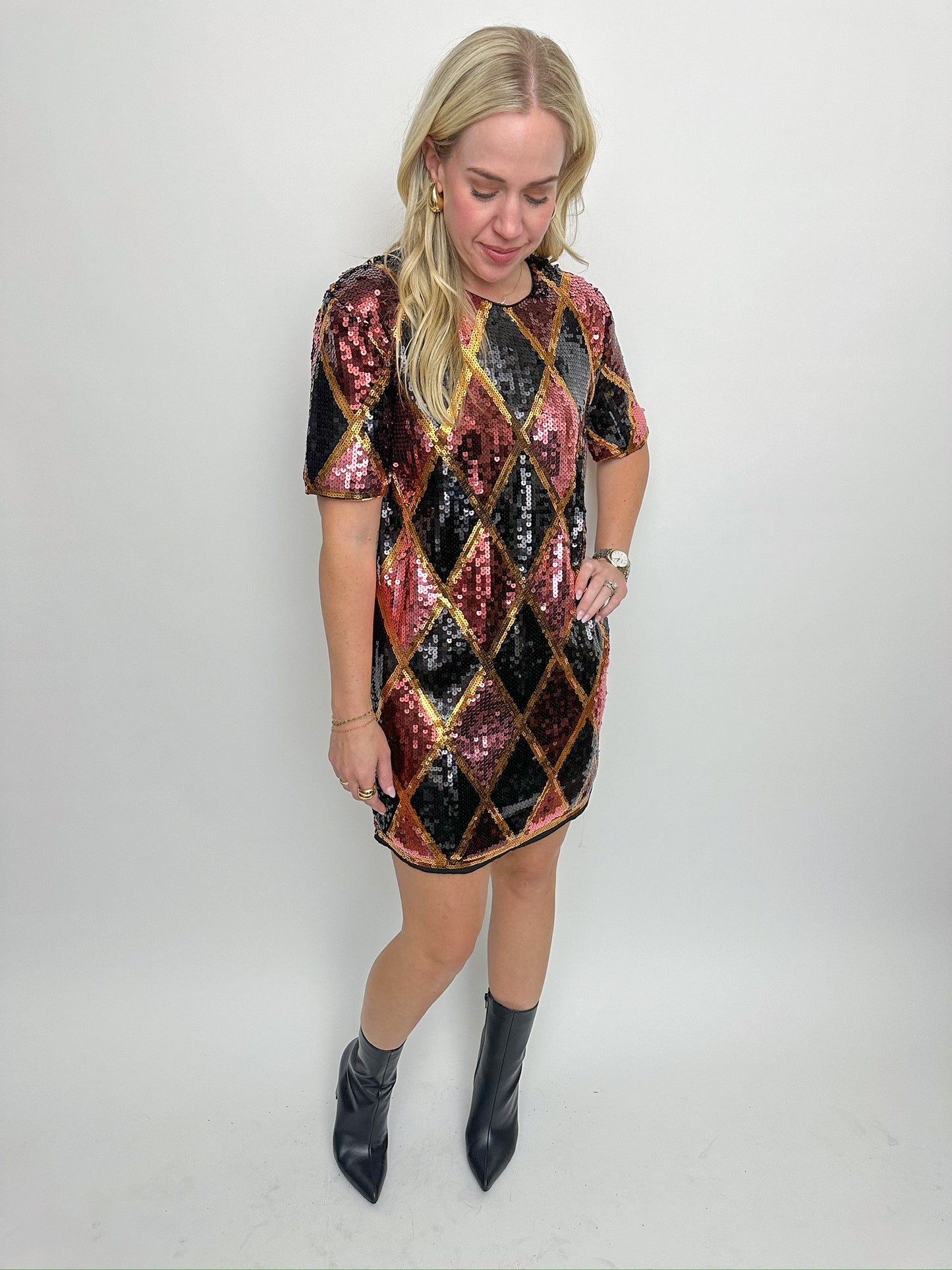 Argyle Sequin Shift Dress