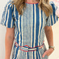 Stripe Scalloped Puff Sleeve Top