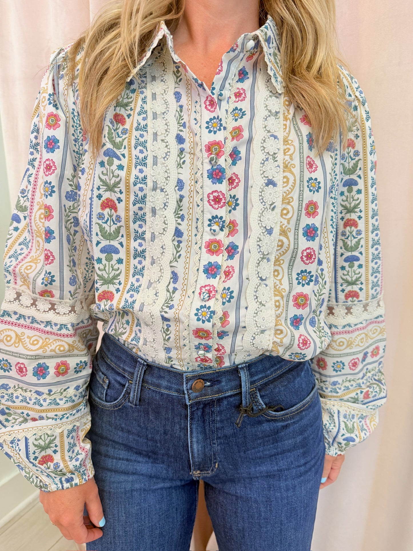 French Cottage Floral Button Up Top