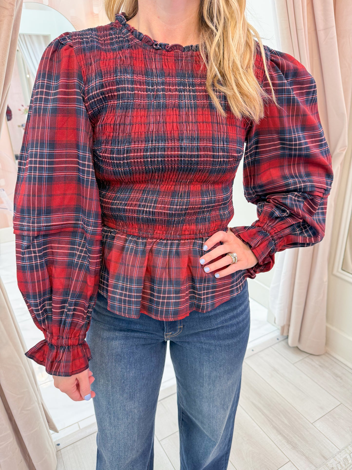 Wish List Plaid Peplum Blouse