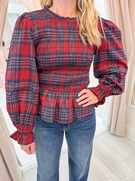 Wish List Plaid Peplum Blouse