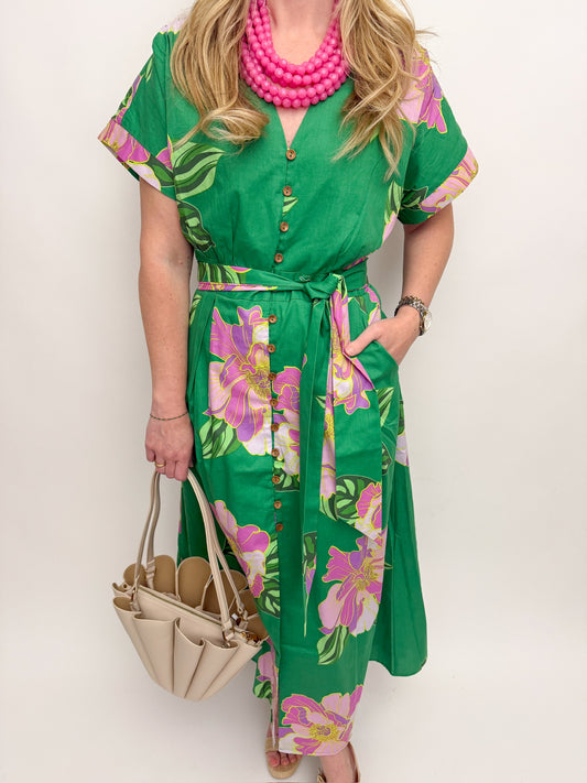 Geranium Button Up Midi Dress