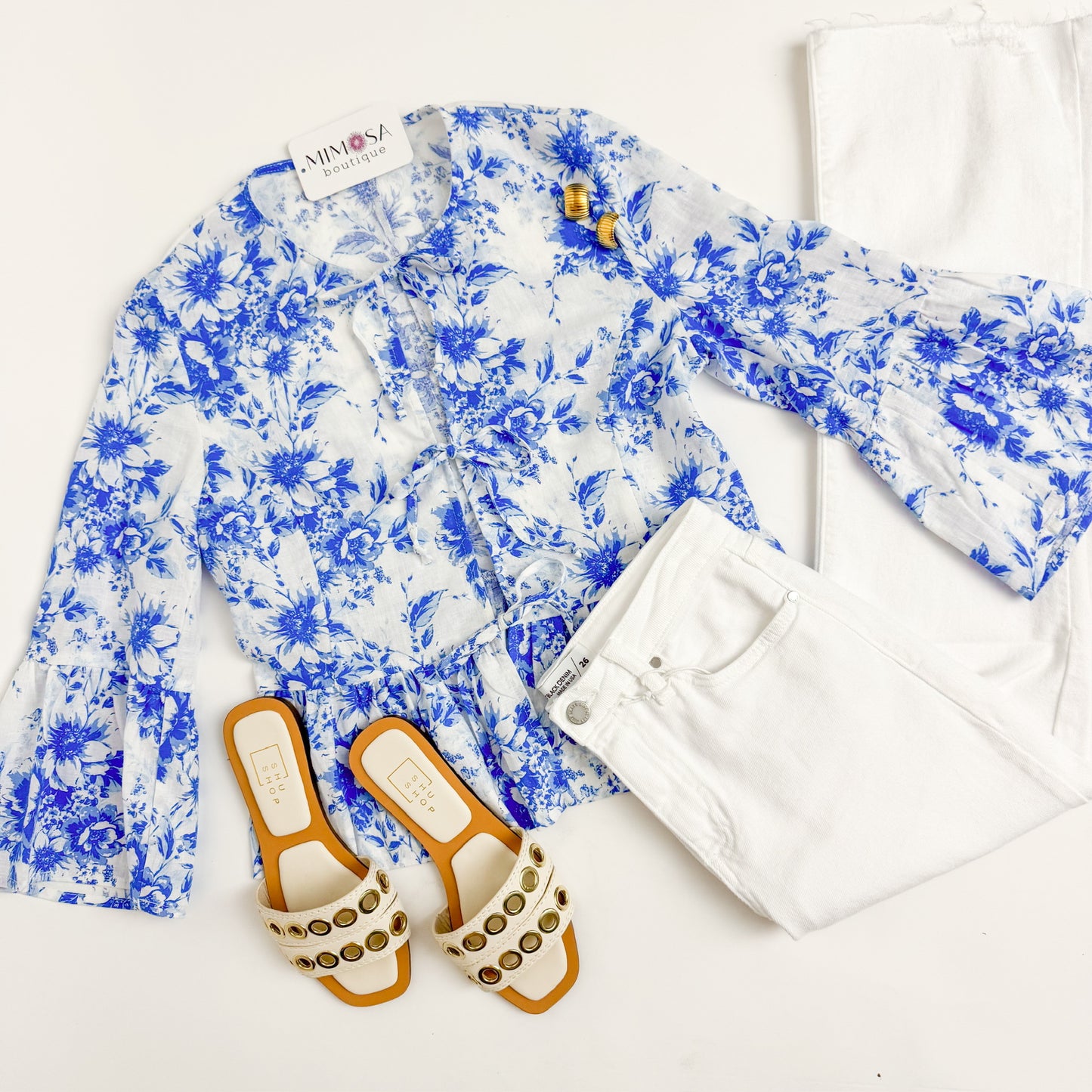 Blue for You Floral Tie Front Blouse