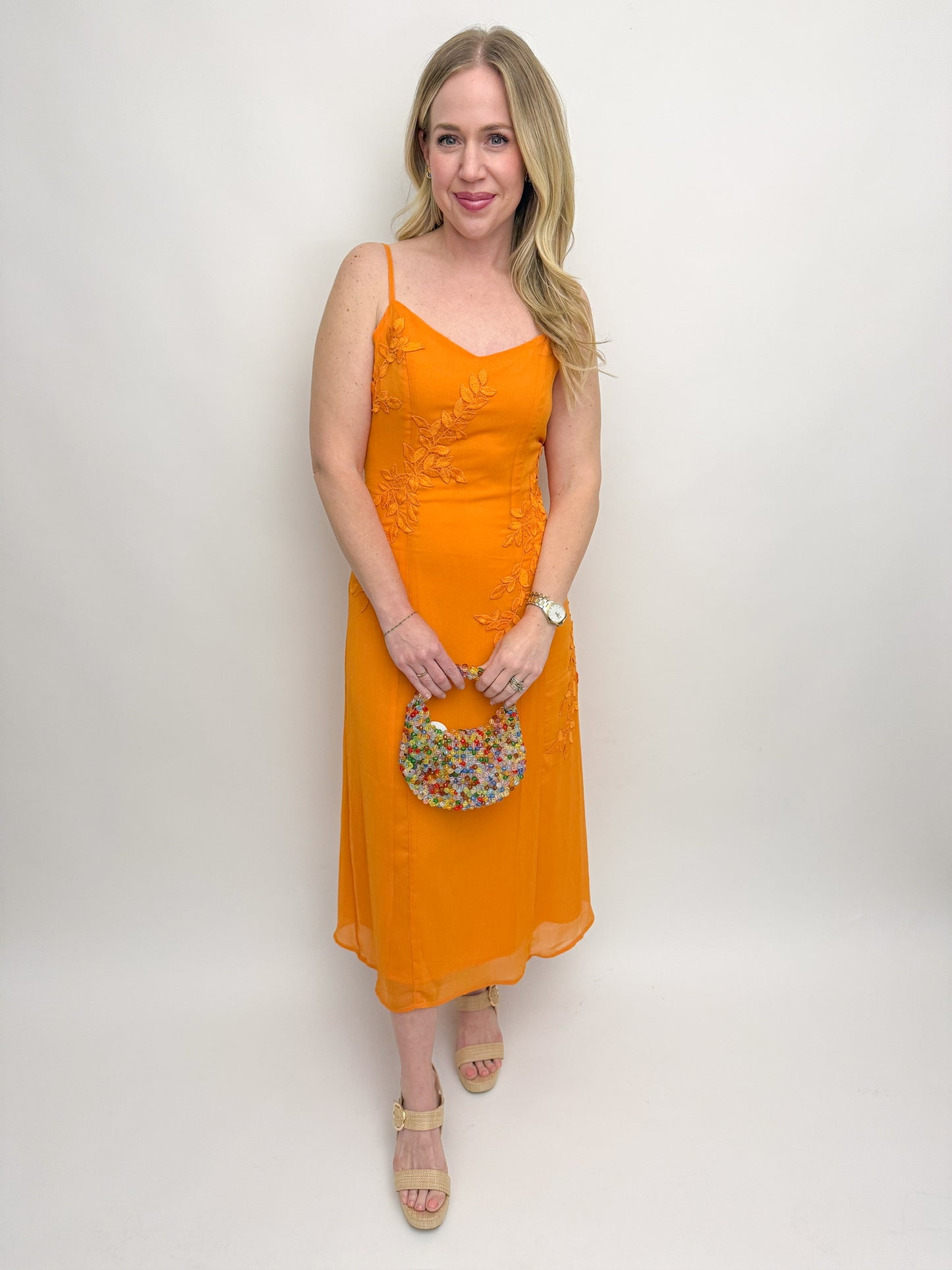 Prickly Petal Applique Midi Dress