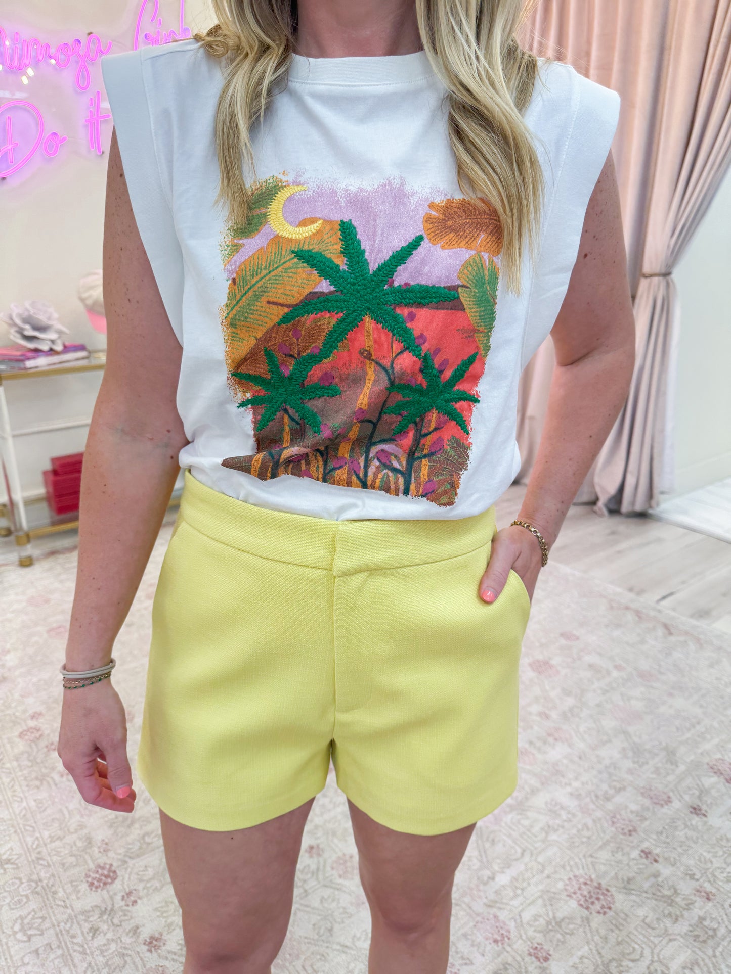 Moonlit Palm Embroidered Muscle Tee