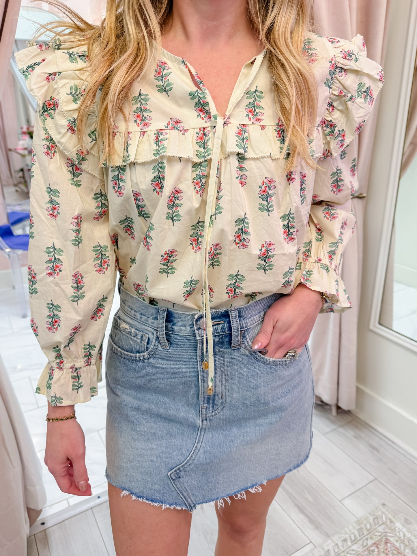 Reaching Floral Ruffle Blouse