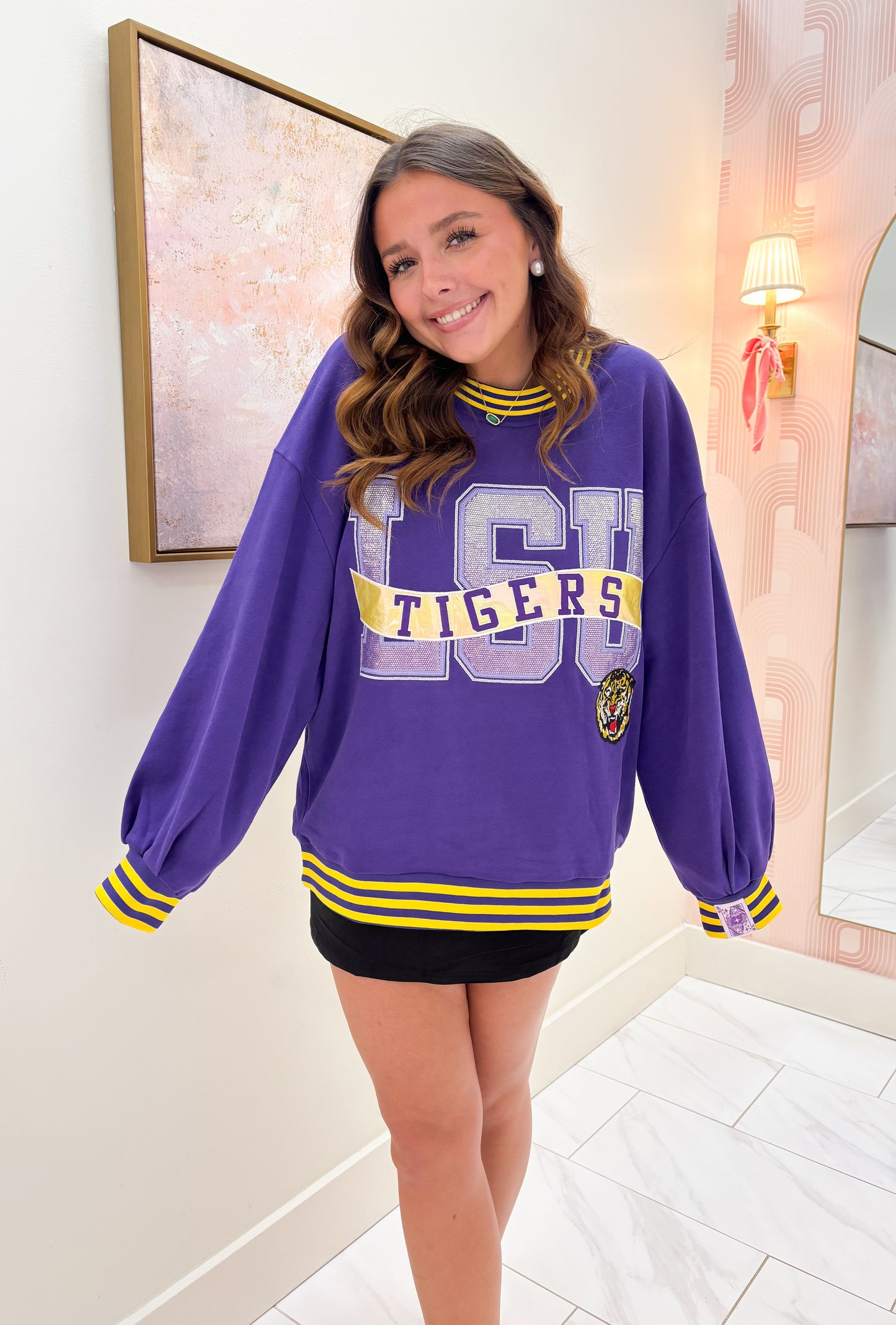 LSU Rhinestone Metallic Banner Sweatshirt