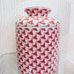 Porcelain Round Tissue Box Pink Fishnet