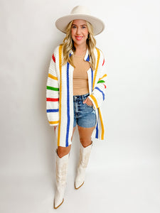 Candy Stripe Open Front Sweater Cardi
