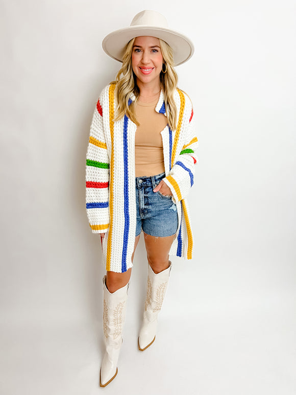 Candy Stripe Open Front Sweater Cardi