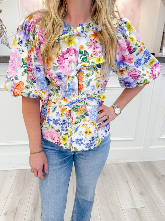 Amelia Floral Tie Front Blouse