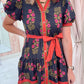Falling Floral Tie Waist Mini Dress