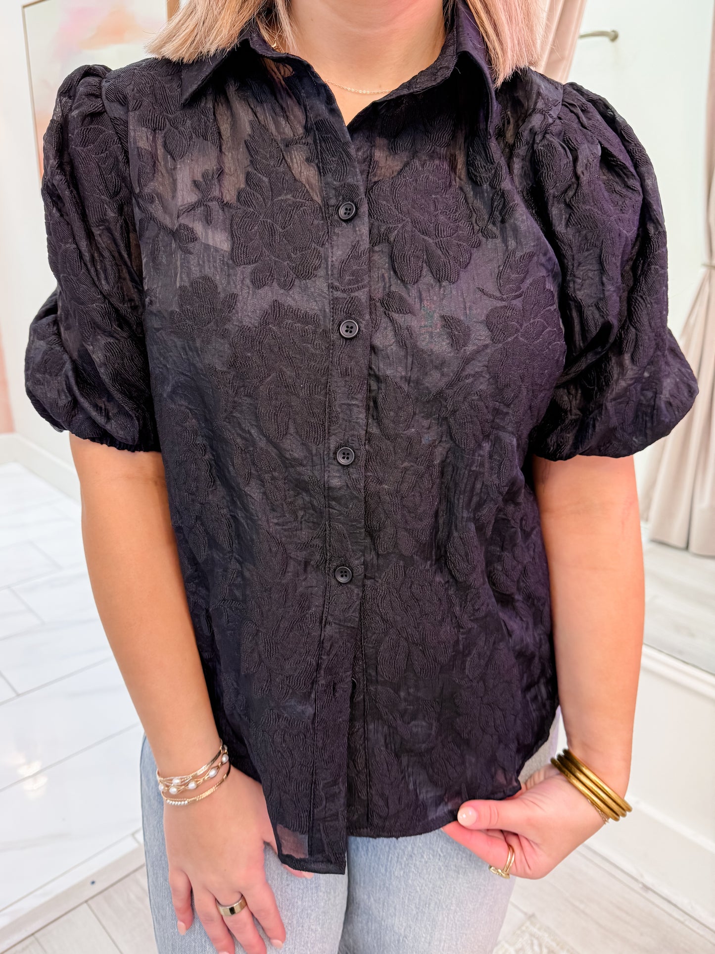 Echo Textured Button Up Blouse