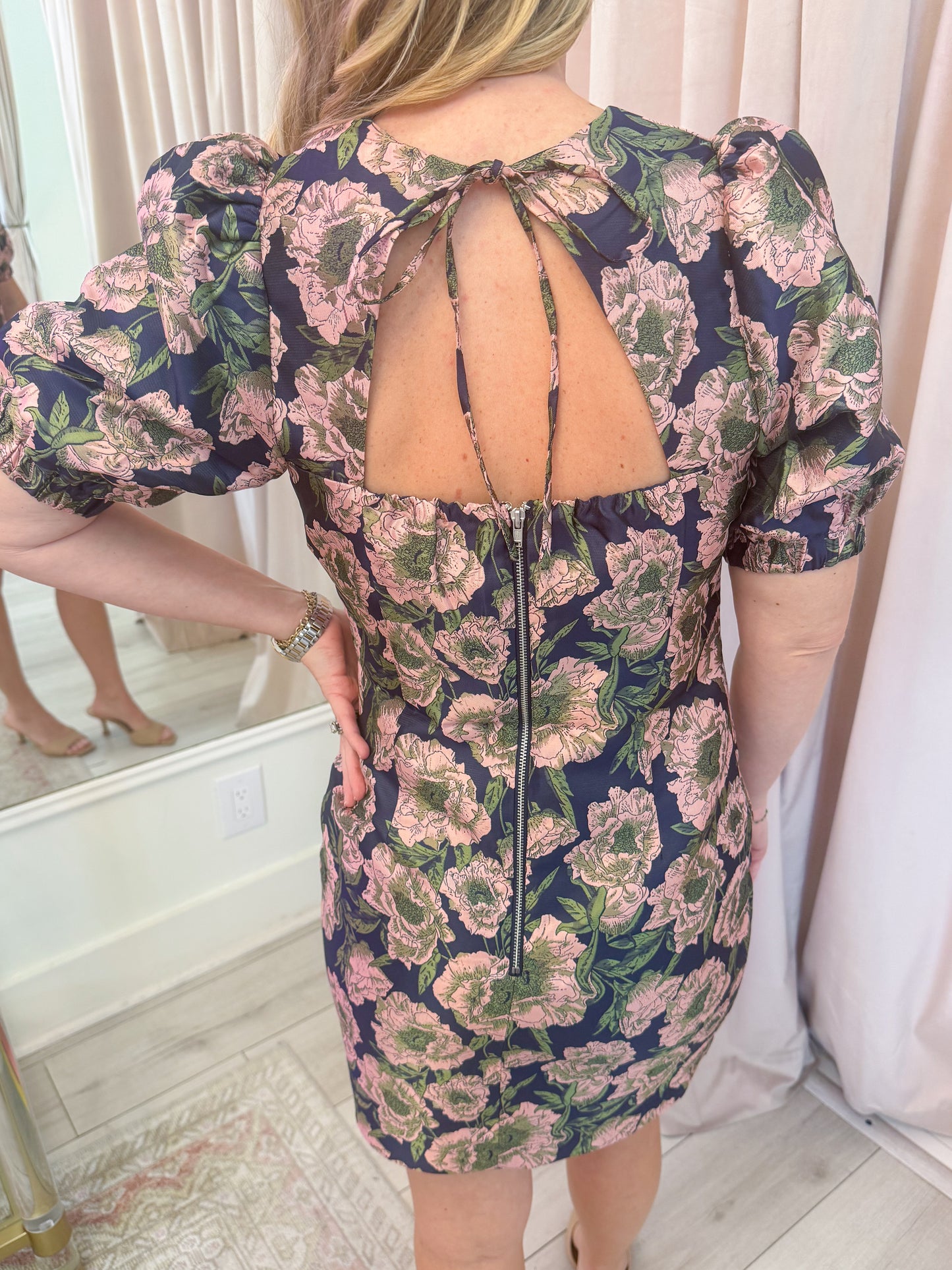 Primrose Puff Sleeve Jacquard Mini Dress