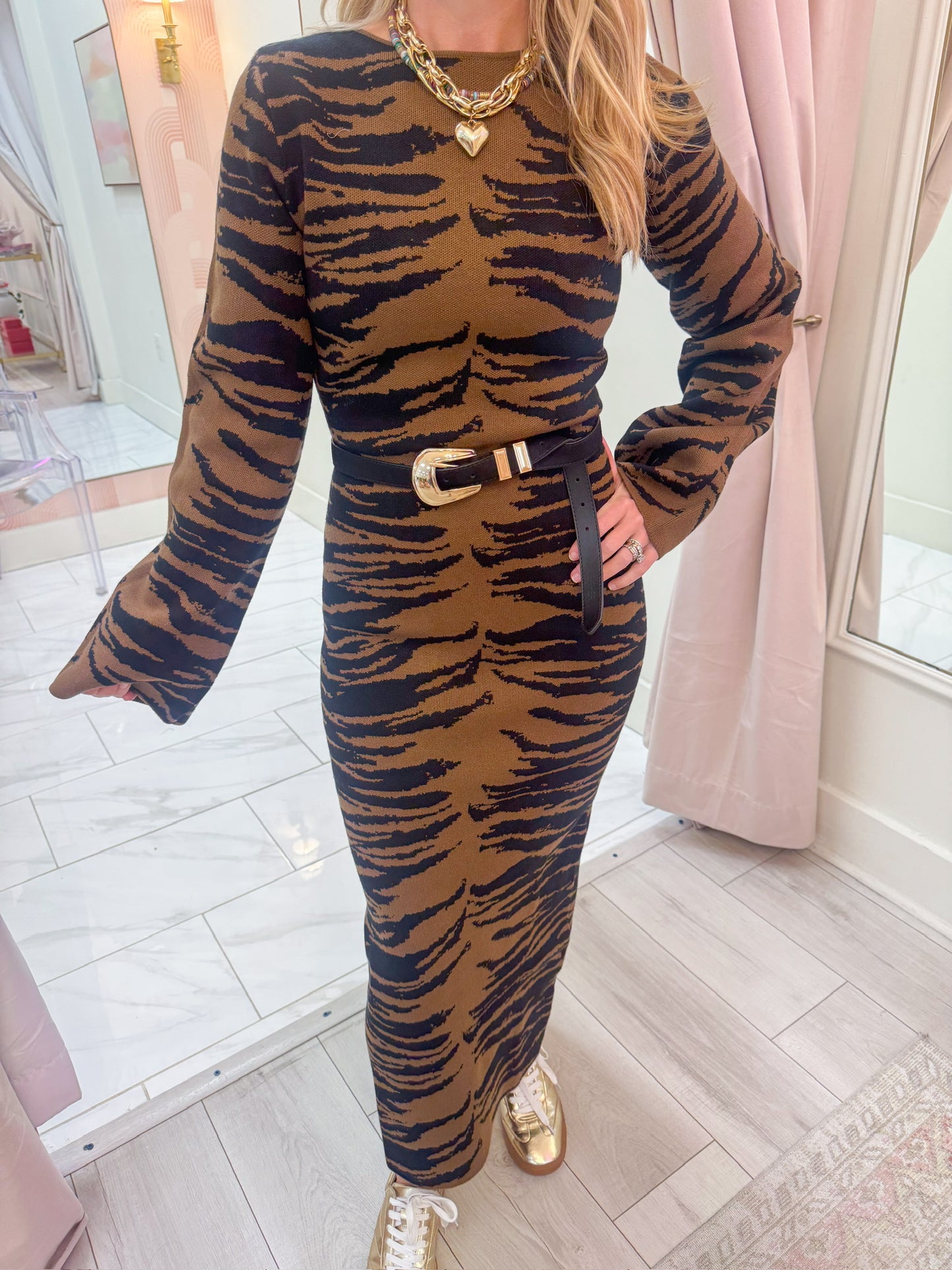 Zoi Tiger Knit Midi Dress