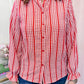 Lacey Gingham Ruffle Neck Blouse