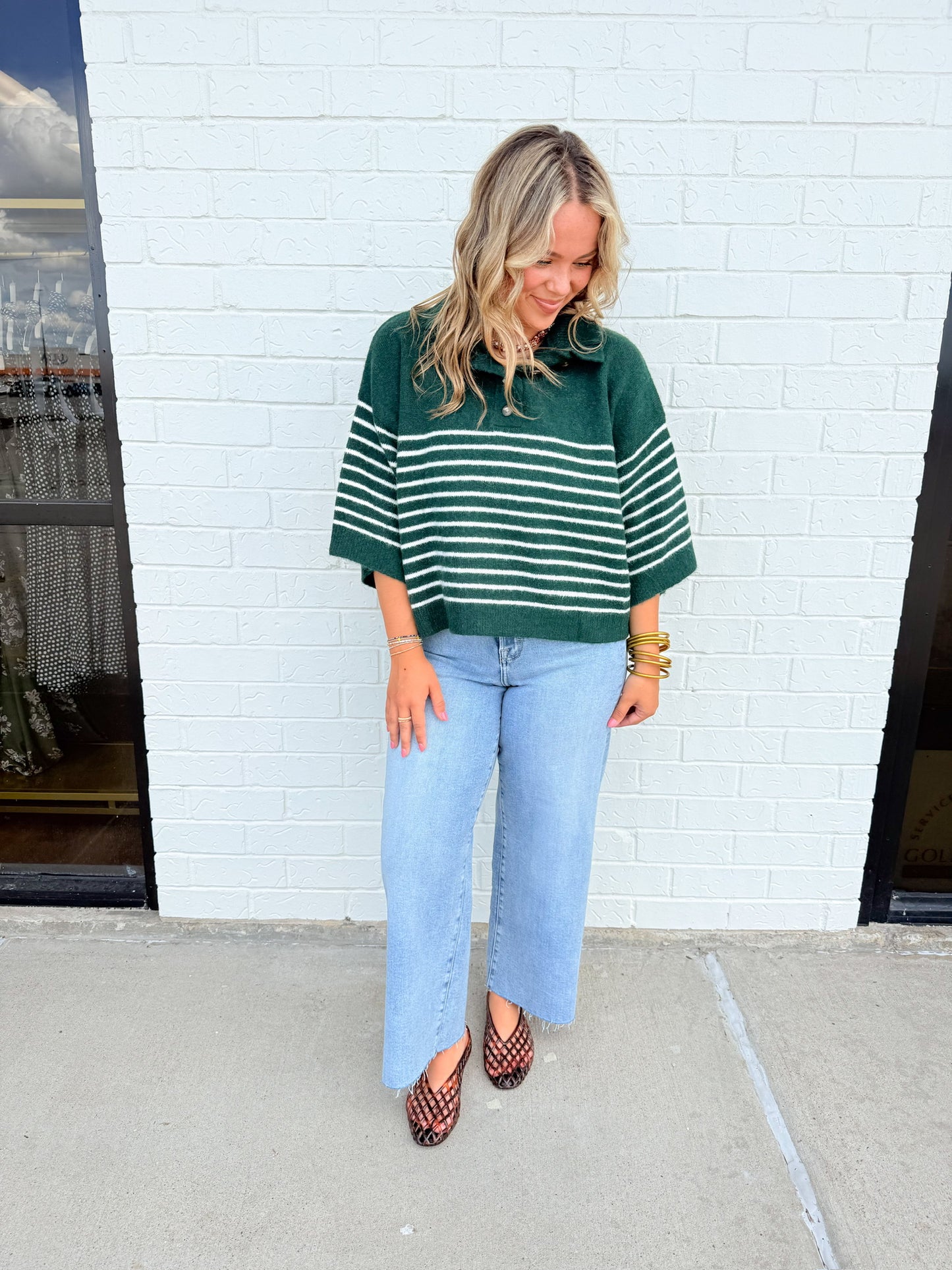 Evergreen Stripe Henley Sweater