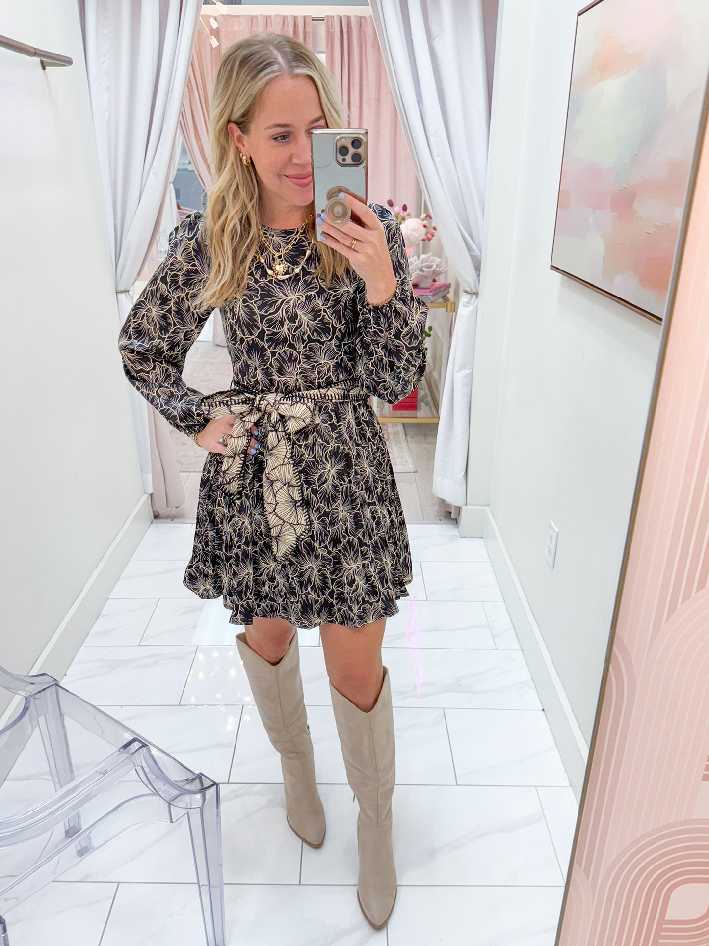 Sasha Pleated Long Sleeve Mini Dress