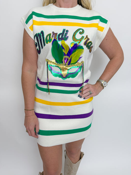 White Striped Mardi Gras Mask Top