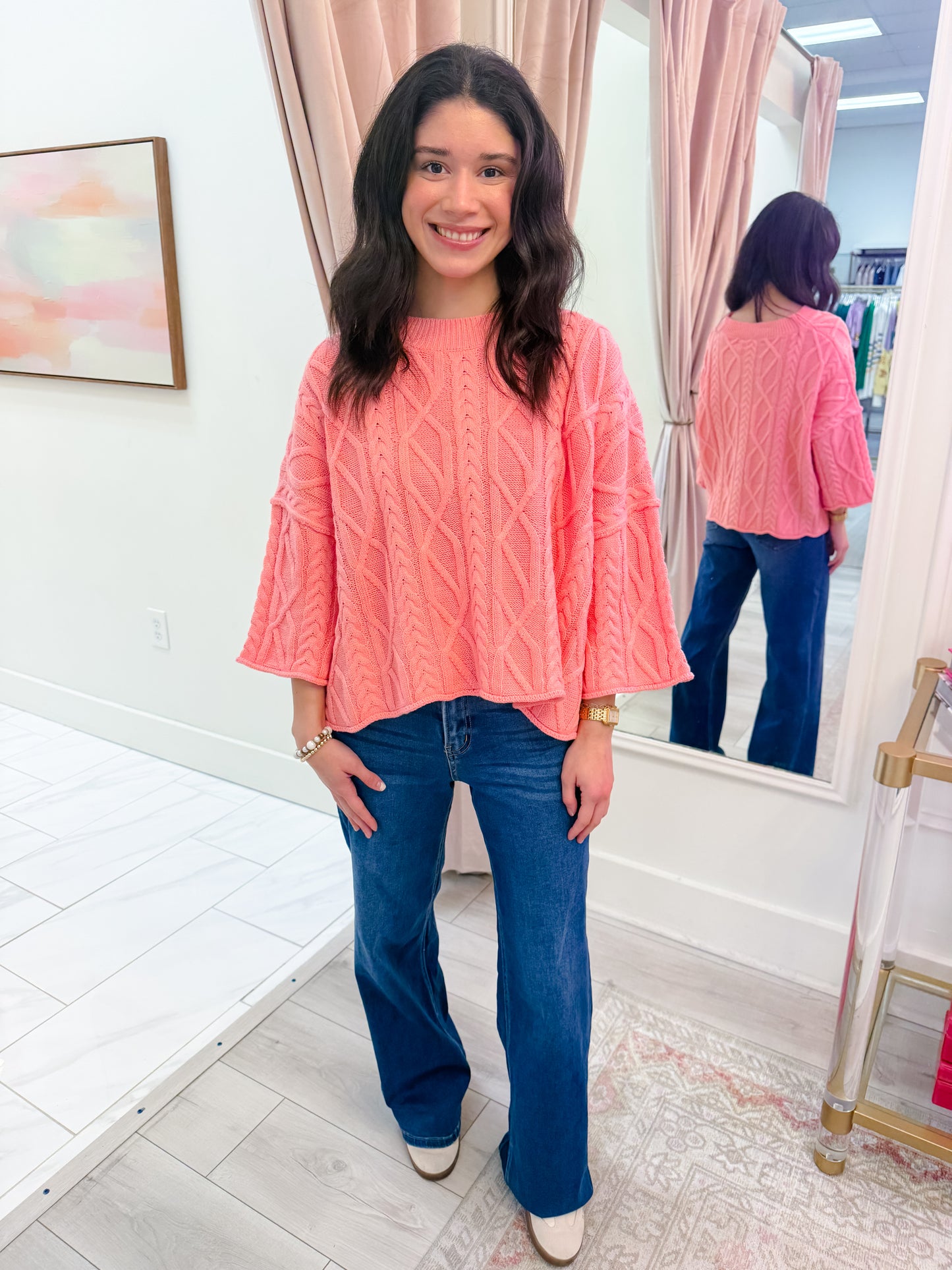 Brighter Cable Knit Boxy Sweater Top