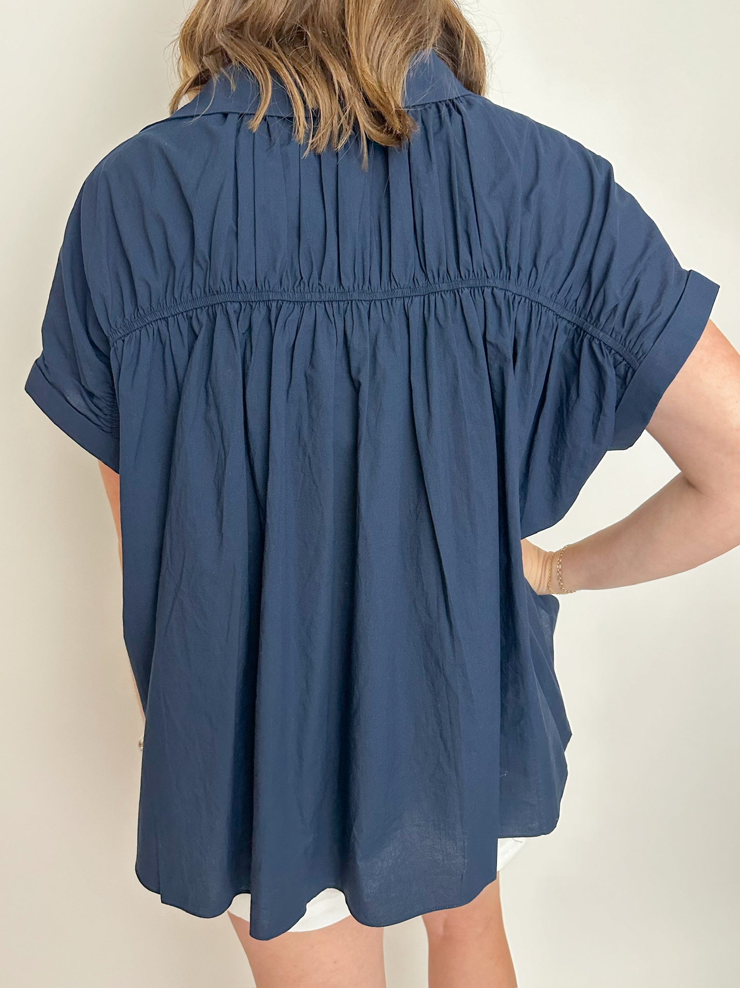 Constance Pleat Back Button Up Top