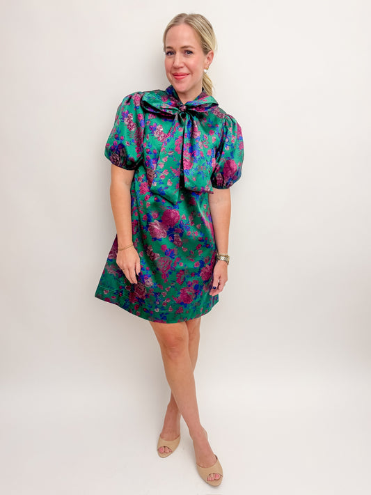 Astrid Bow Neck Jacquard Mini Dress
