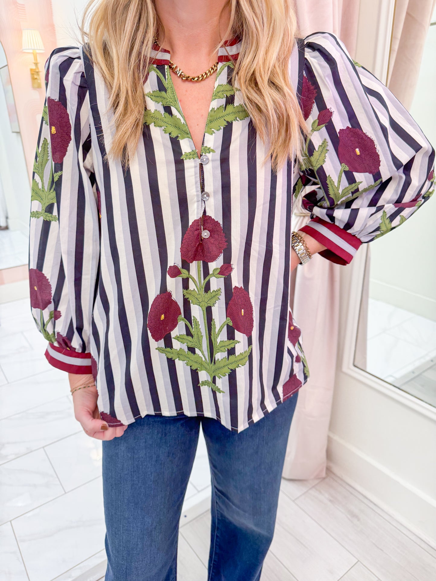 Dahlia Stripe LS Blouse