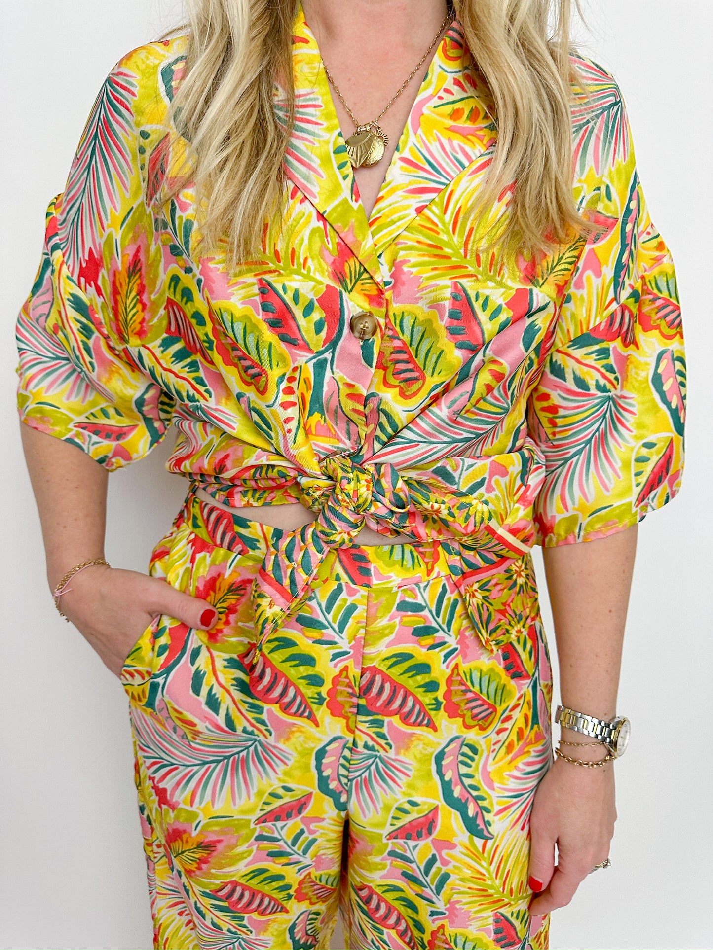 Tropical Satin Button Up