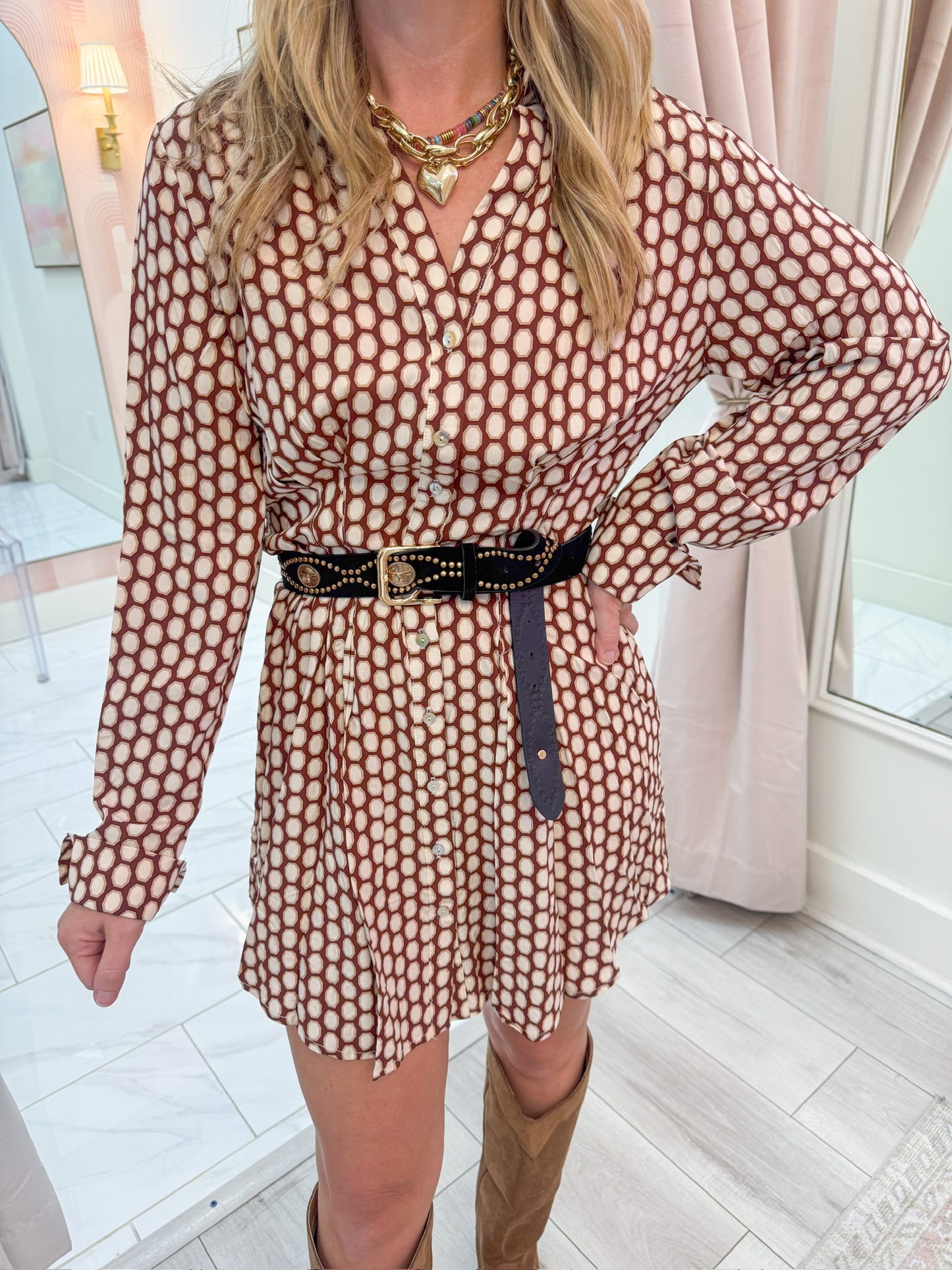 Retro Honeycomb Shirt Dress