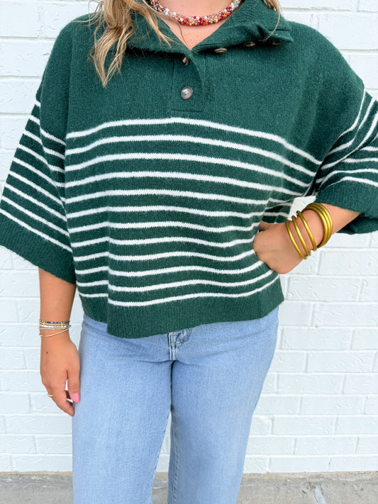 Evergreen Stripe Henley Sweater