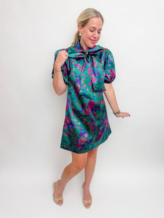 Astrid Bow Neck Jacquard Mini Dress