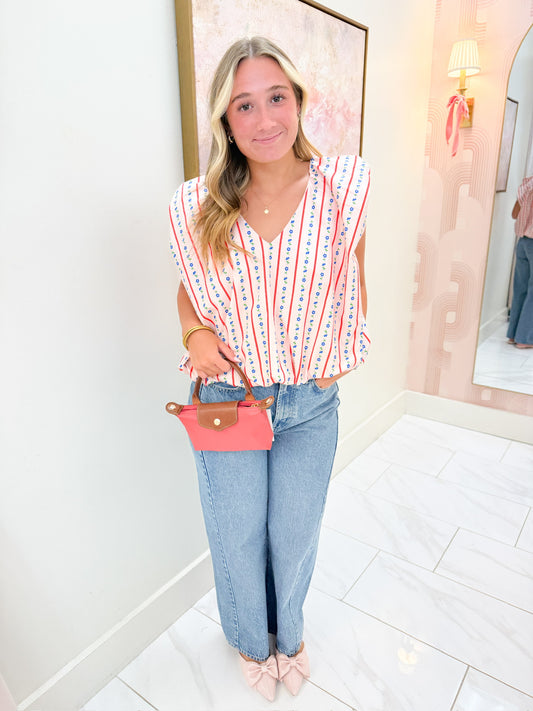 Floral Ditzy Stripe Bubble Top