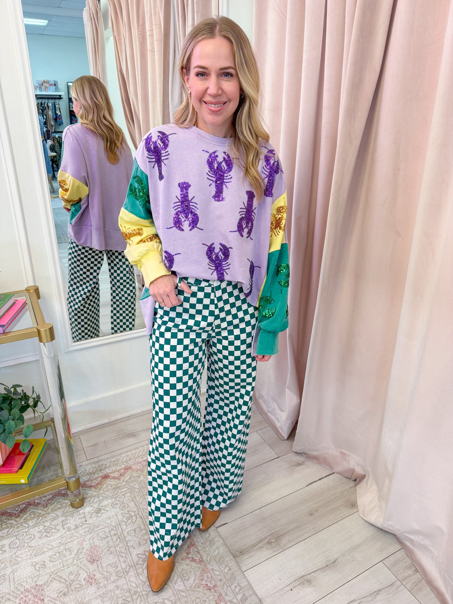 Mardi Gras Plaid Printed Pants