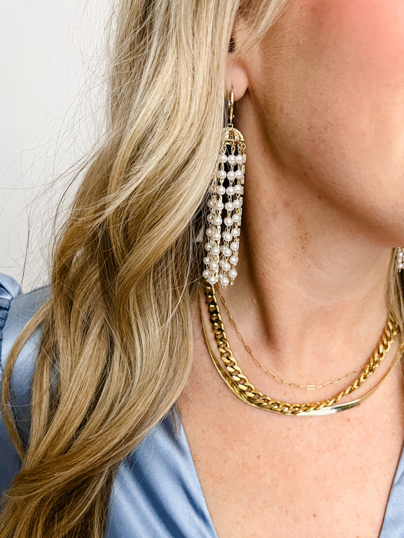 AC Pearl Temple Drop Earring