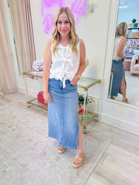 Sunflower Eyelet Tie Front Blouse