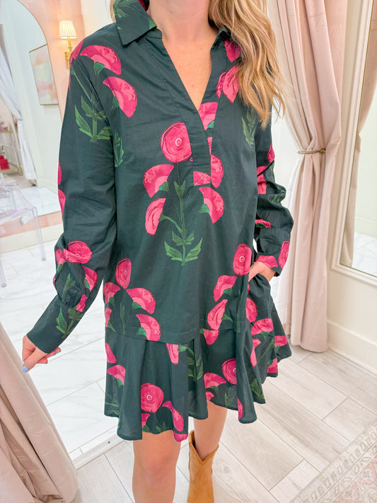 Forrest Blooms Collared Mini Dress